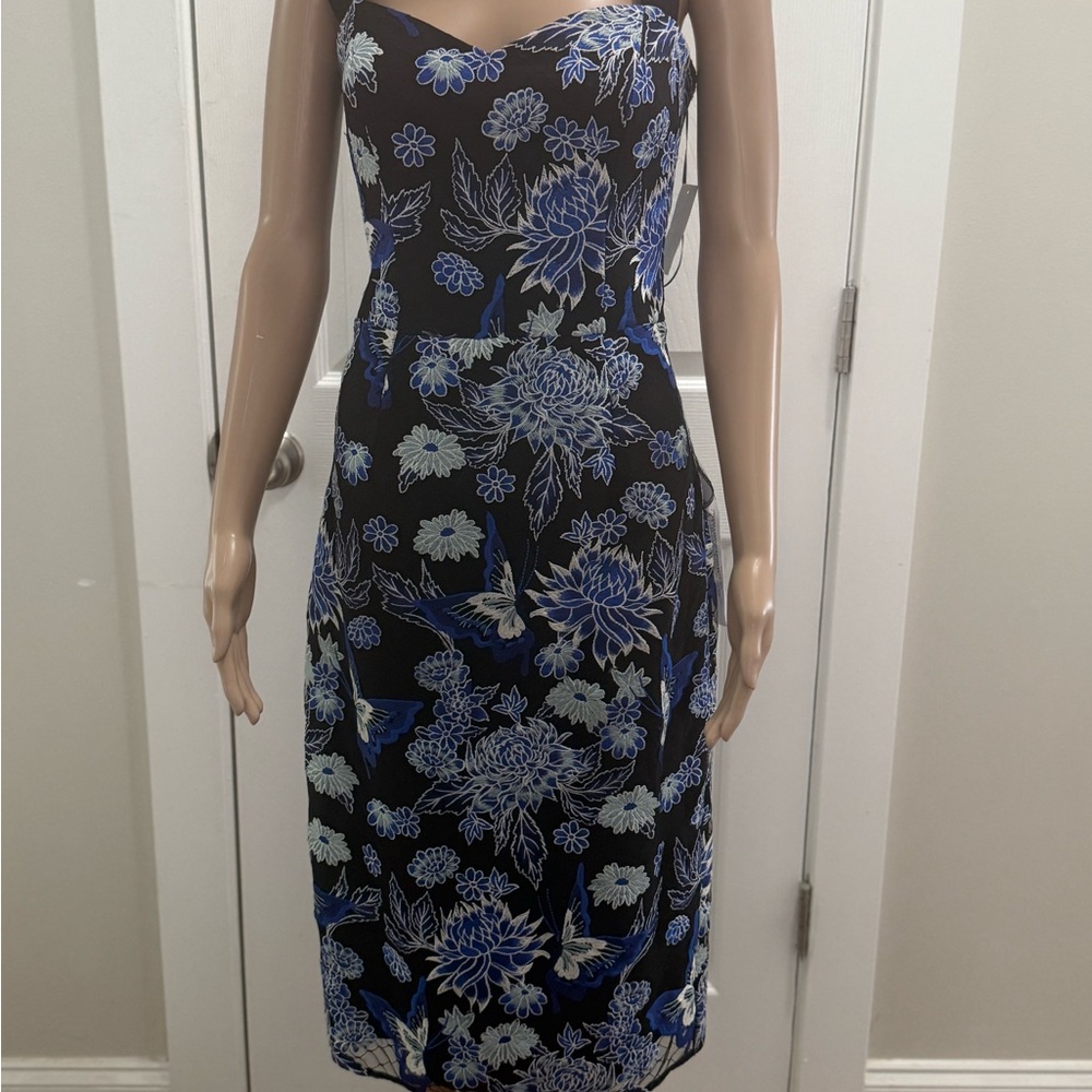 Floral Strapless Dress - Black and Blue